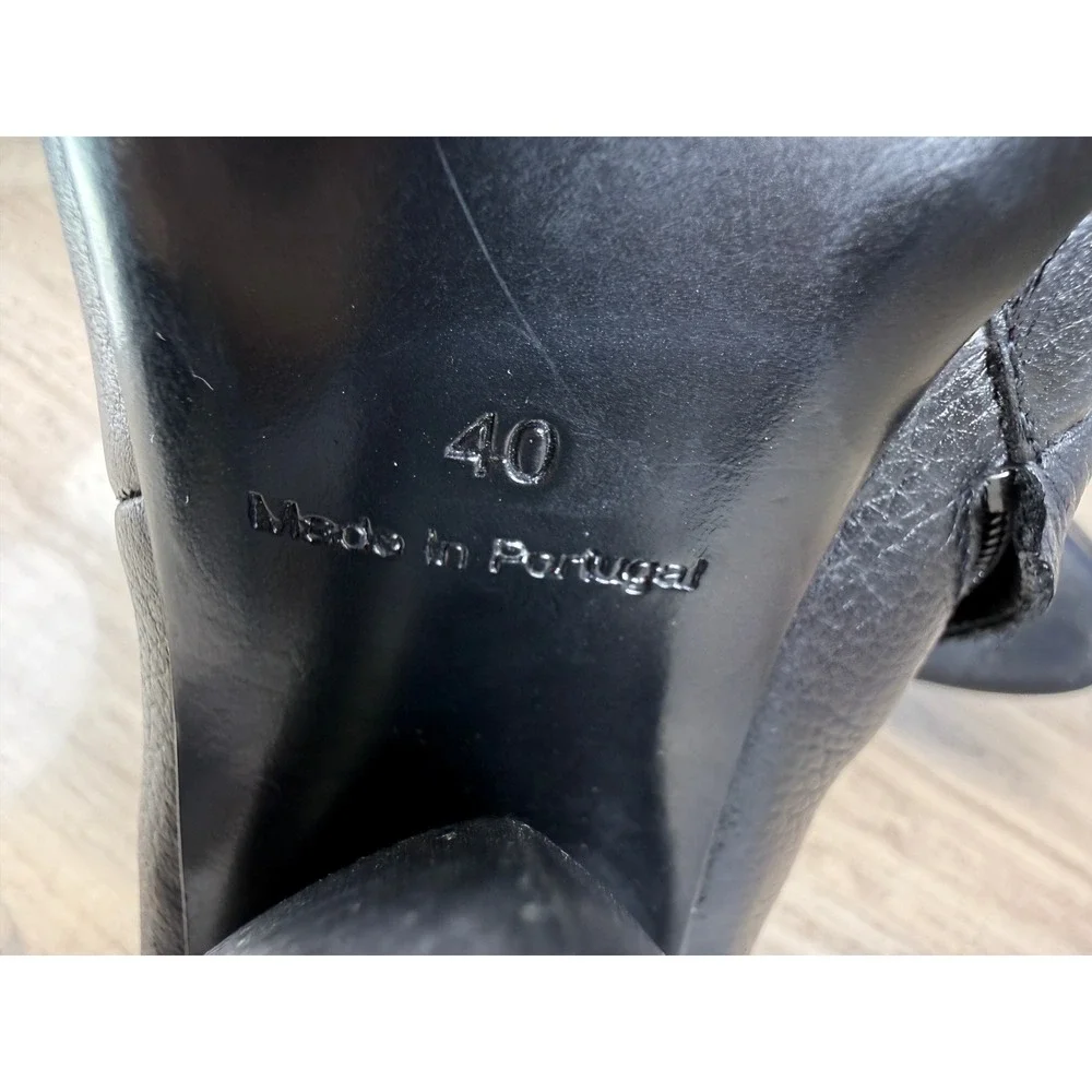 COS Leather Sock Boots Cylinder Heel Black Pebbled Ankle Zip Women 8.5 40 Modern